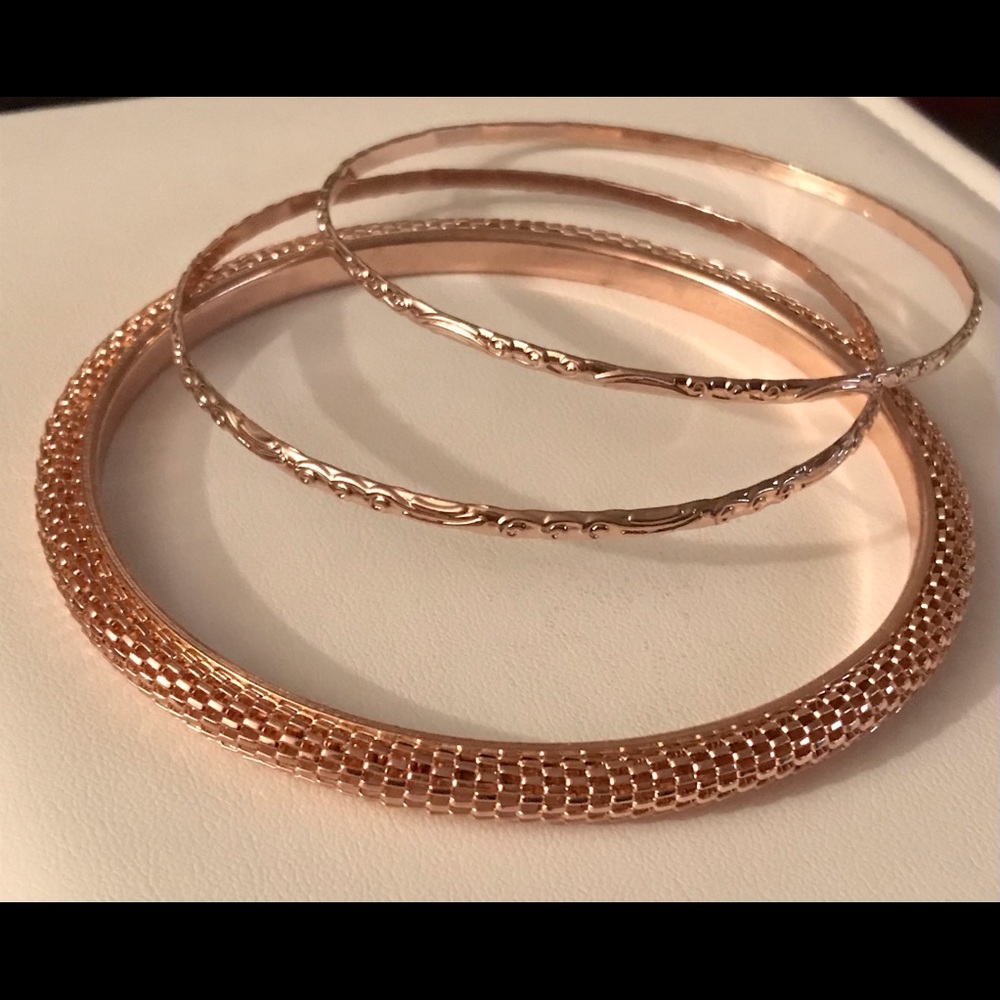 Vintage Rose Gold Tone Bangle Bracelets Set 3